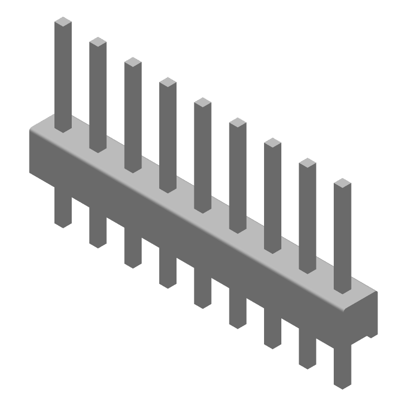 9 Pos 2.54mm Male Header, Tin Plated, Thru-Hole
