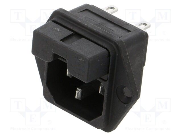 IEC C14 Inlet, 10A, 250V, 3 Pos, Solder, Panel Mount