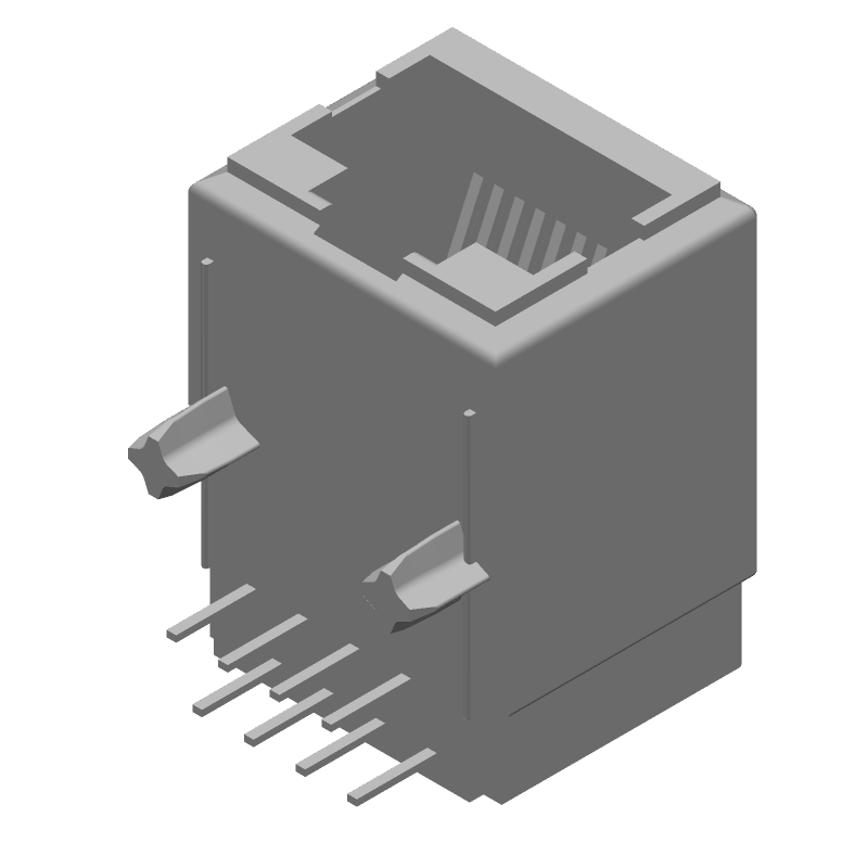 8 Pos R/A Modular Connector, Female, Gold, Signal