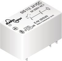 Power/Signal Relay, 2PST, Momentary, 0.023A (Coil), 12VDC (Coil), 270mW (Coil), 6A (Contact), 250VDC (Contact), DC Input, Random, AC/DC Output, Through Hole-Straight Mount