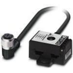 AS-Interface distributor with IP67 protection for two flat-ribbon conductors, with 2.0 m PUR round conductor and molded, angled, A-coded, 4-pos. M12 SPEEDCON socket