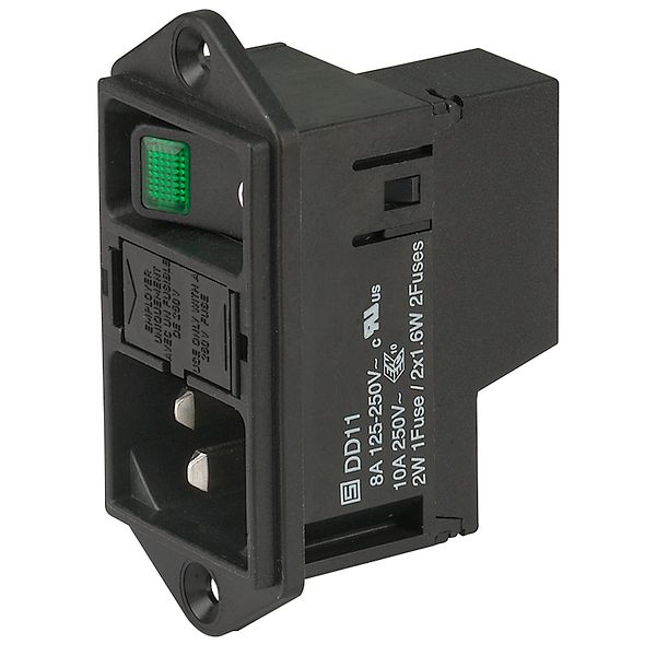 Mains Power Connector, 10A, 250VAC, 3 Pos, Fuse, Panel Mount