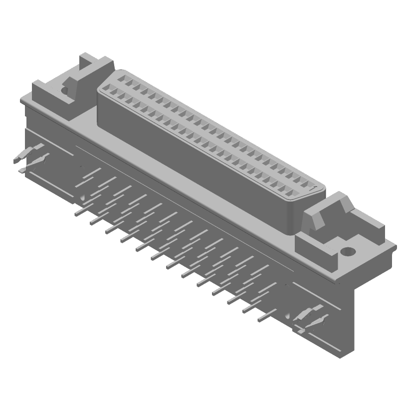 50 Pos Signal RCPT, Right Angle, Shielded, Gold/Bronze, Through Hole