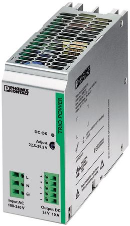 PHOENIX CONTACT TRIO-PS/1AC/24DC/2.5 AC/DC DIN Rail Power Supply, Adjustable, Fixed, 85 V, 264 V, 60 W, 24 V, 2.5 A