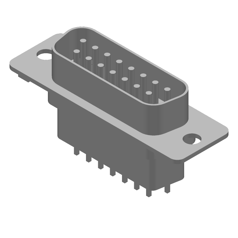 15 Pos D-Sub Plug, Male, Straight, Solder, Steel, Gold/Tin