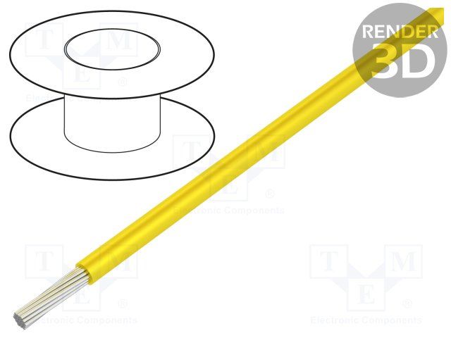 26AWG Hook-Up Wire, 150V, 105°C, Yellow PVC, 1000ft