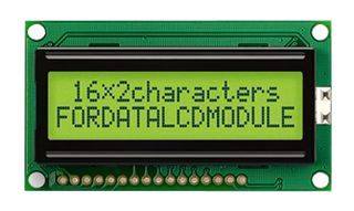FORDATA         FDCC1602L-FLYYBW-51LK             Alphanumeric LCD, 16 x 2, Black on Yellow / Green, 5V, Parallel, English, Euro, Transflective