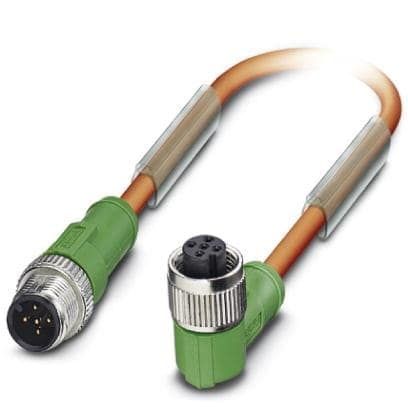 Sensor/actuator cable, 5-position, PUR, orange RAL 2003, Plug straight M12, A-coded, on Socket angled M12,A-coded, cable length 1 m, Customer-specific version