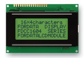FORDATA         FDCC1604A-RNNYBW-16LE             Alphanumeric LCD, 16 x 4, Black on Yellow / Green, 3V, Parallel, English, Japanese, Reflective