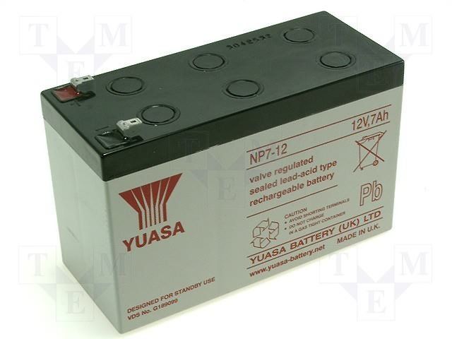 YUASA         NP7-12             Rechargeable Battery, NP Series, Valve Regulated, Single Cell, Lead Acid, 7 Ah, 12 V, Quick Connect