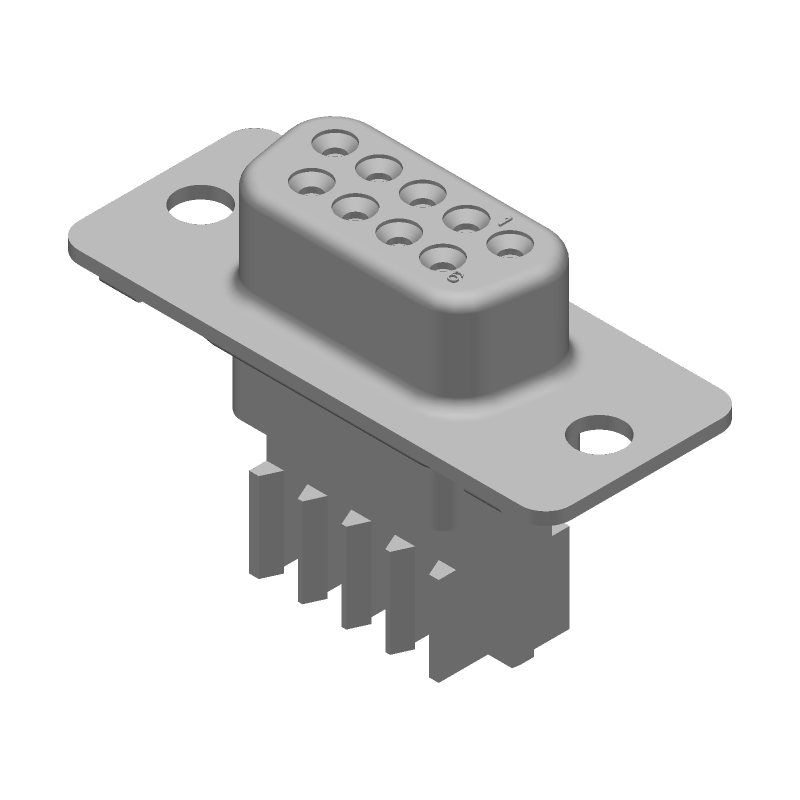 9 Pos D-Sub Connector, Female, Straight, Shielded, 3.7A, 250V
