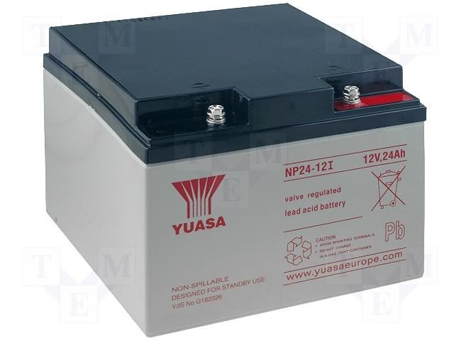 YUASA         NP24-12I             Rechargeable Battery, NP Series, Valve Regulated, Single Cell, Lead Acid, 24 Ah, 12 V, Bolt