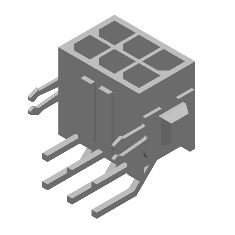 6 Pos Power Connector, 5A, 250V, RA Solder, Gold, Thru-Hole