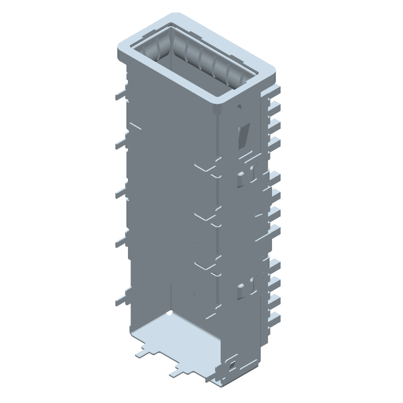 Connector Accessories 1 Port QSFP+ Cage with Heat Sink Press Fit Right Angle Through Hole Nickel Silver Tray