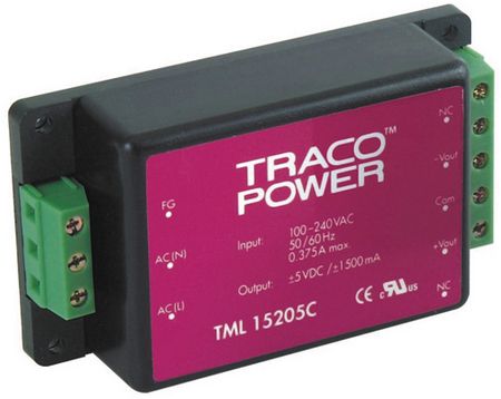 20W AC/DC Module Power Supply, 2x15V, 667mA, 84% Eff.