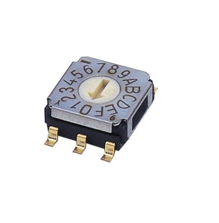 Rotary Coded Switch, 16 Positions, 0.001A, 5VDC, 0 PCB Hole Cnt, Solder Terminal, Rotary Shaft Actuator,