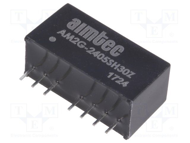 DC/DC Converter; Product Weight (grams): 4.5; Input voltage min (V): 18; Input voltage max (V): 36; Output voltage min: 5; Output voltage max: 5; Output voltage dual assymetric (y/n): Single; Output Power (W): 2; Max Output current (A): 0.4; Efficiency (%): 77; Max Capacitive load (µF): 3300; Package type: SIP8; Mounting: PCB; W (in): 0.36; L (in): 0.86; H (in): 0.44; W (mm): 9.2; L (mm): 21.85; H (mm): 11.1; Min Operating temperature: -40; Max operating temperature (°C): 85; Isolation (VDC): 3000; EMC compliance 2: EN 55032 Class A; Case material: Plastic (flammability to UL 94V-0) ; Application 4 (building automation/IoT): 1; MTBF (h): 1610000; Derating : 85; Voltage Accuracy (%): ±2; Line Regulation (% of Vin): ±0.5; Load Regulation %: ±0.5; Ripple & Noise (mV p-p): 80; Switching Frequency typ (KHz): 650; Short circuit protection: Continuous; On/Off Control: 1