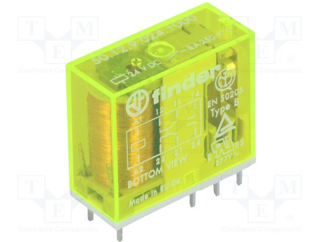 24VDC Power Relay 8A DPDT PCB THT