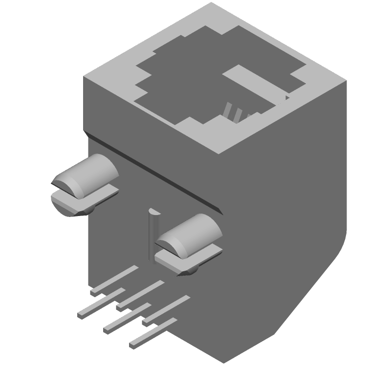 RJ11 Connector, 6 Pos, 6 Circuits, Gold, Solder, RA, 1 Port, Cat 3