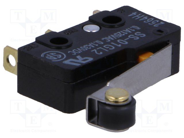 SPDT Snap Action Switch, Roller Lever, 0.1A 125VAC, Solder