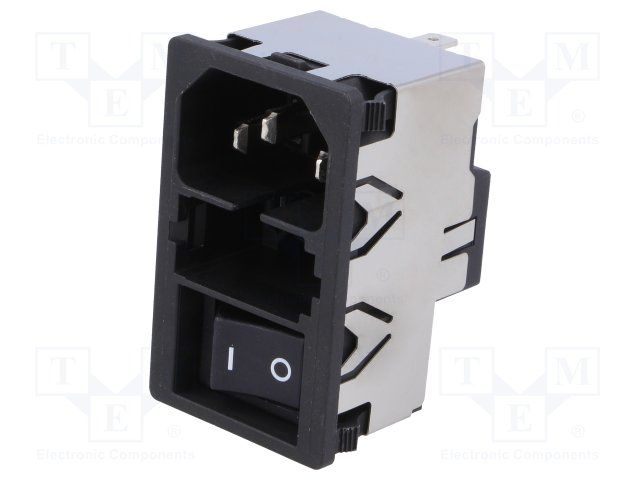 Mains Power Connector, 10A 250VAC, 3 Pos, Male, Solder, DPST