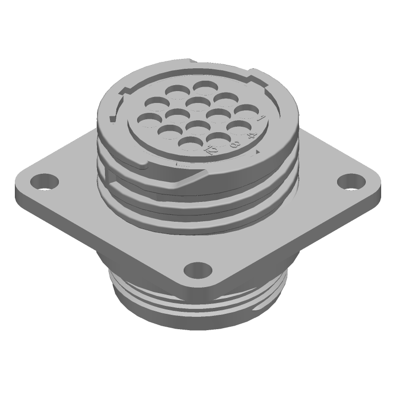 14 Pos Circular Receptacle, CRIMP, Panel Mount, Black Thermoplastic