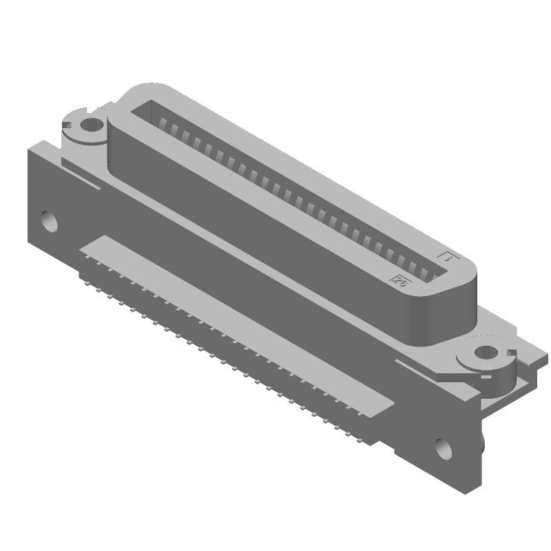50 Pos Right Angle PCB Mount Connector, Copper Alloy, Gold/Tin
