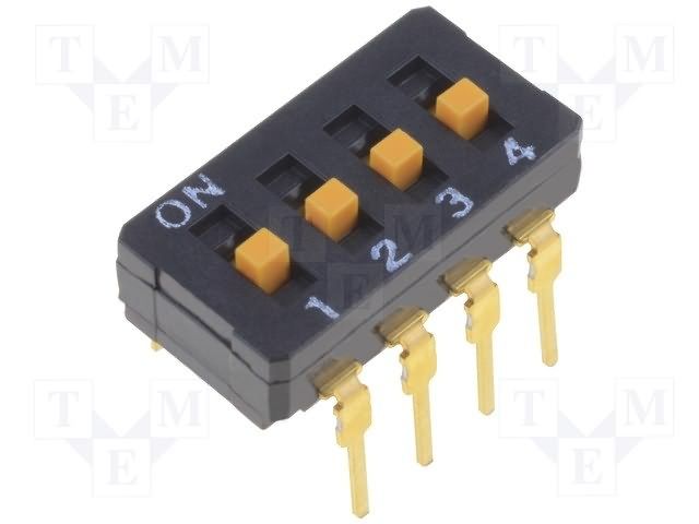 4PDT SPST Slide DIP Switch, 100mA 30VDC, Through Hole