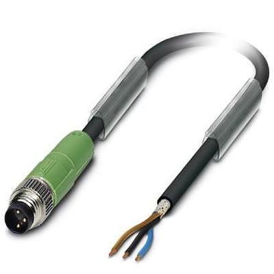 Sensor/actuator cable, 3-position, PUR/PVC, yellow, Plug straight M12, A-coded, on Socket angled M12, A-coded, cable length 0.6 m