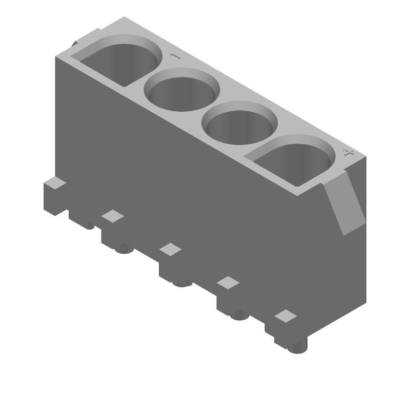 4 Pos Power Connector, Wire-to-Board, 19A, 600V, Gold/Tin, Through Hole