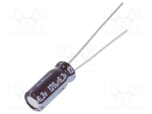 120uF 6.3V 20% Aluminum Electrolytic Capacitor, Radial, 175mA, 105°C
