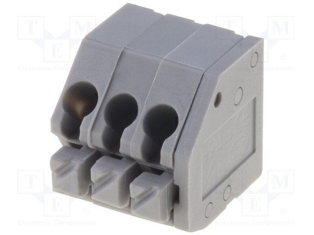 PCB terminal block; pitch 3.5mm; 3-ways; oblique entry; range wire 0.2-2.5mm2 (AWG 26-16); spring-loaded; grey; UL...