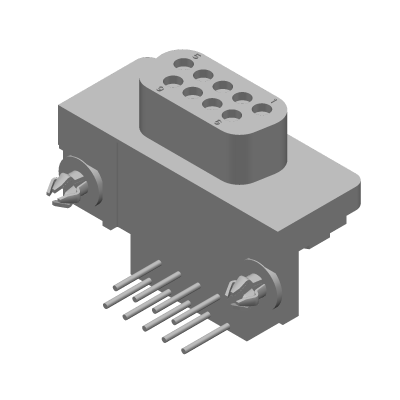9 Pos D-Sub RA Receptacle, Female, Gold/Tin, Metal Shell