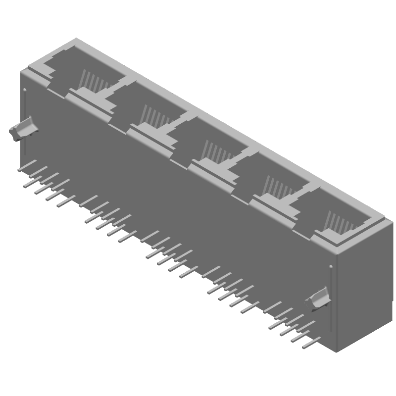 RJ11 Connector, 5 Port, 40 Pos, Right Angle, Solder, Female