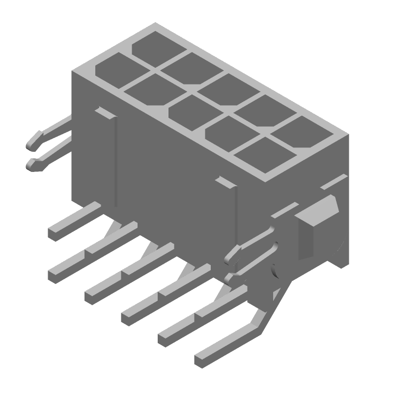 Power Connector, 10 Pos, 5A, RA Solder, Thru-Hole, Gold Contacts