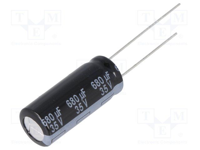 680uF 35V Radial Aluminum Electrolytic Capacitor, 10x25mm, 5mm Pitch