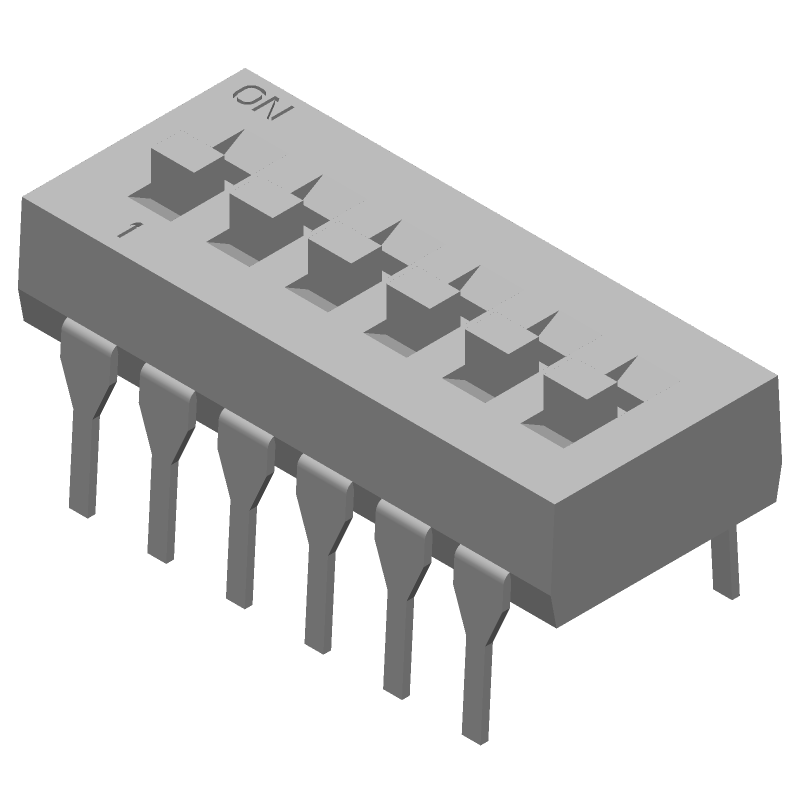 DIP Switch, 6 Pos, SPST, Slide, 1A, 24VDC, Thru-Hole, PC Pins
