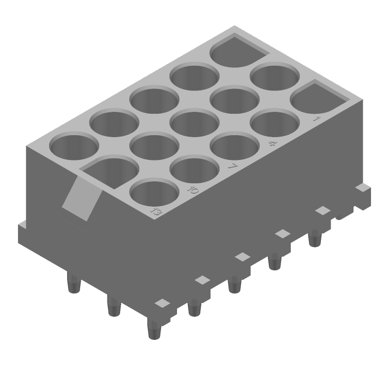 Power Connector, 15 Pos, 12A, 600V, 6.35mm Pitch, Solder, Thru-Hole
