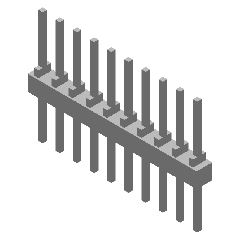 10 Pos 2.54mm Press Fit Header, Male, Gold, 3A, UL, V-0