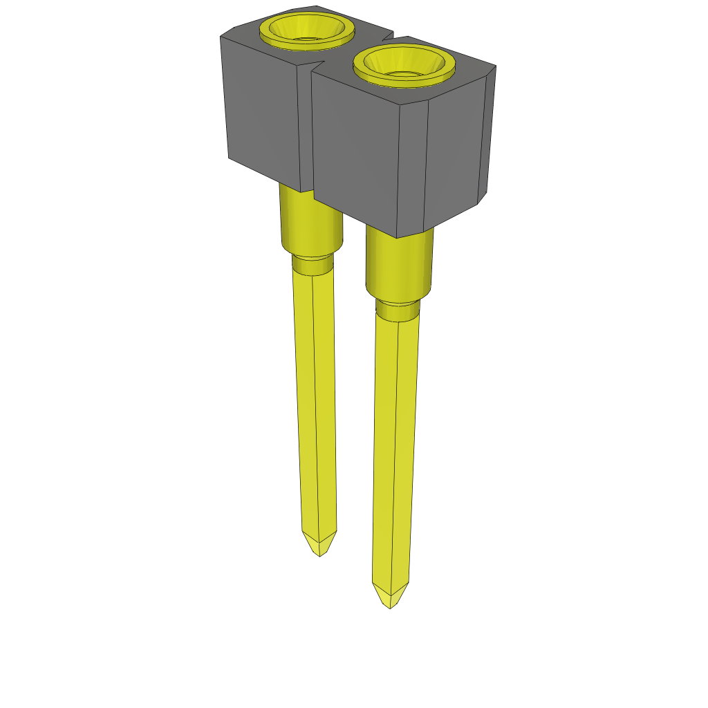2-Contact Female Through-Hole Header, 2.54mm Pitch, Gold Plating