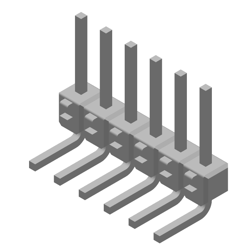 6 Pos 2.54mm RA Thru-Hole Header, Male Pin, Gold/Tin Plated