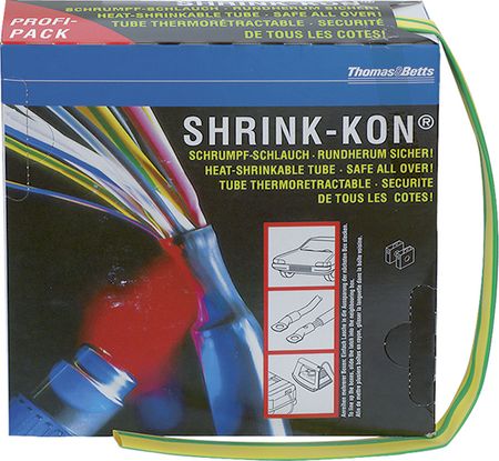 Heat-shrink tubing spool box 25.4 mmx12.7 mmx3.3 m yellow/green, GYS1000-E-D, Thomas&Betts