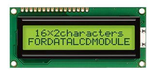FORDATA         FDCC1602N-FLYYBW-51LR             Alphanumeric LCD, 16 x 2, Black on Yellow / Green, 5V, Parallel, English, Cyrillic, Transflective