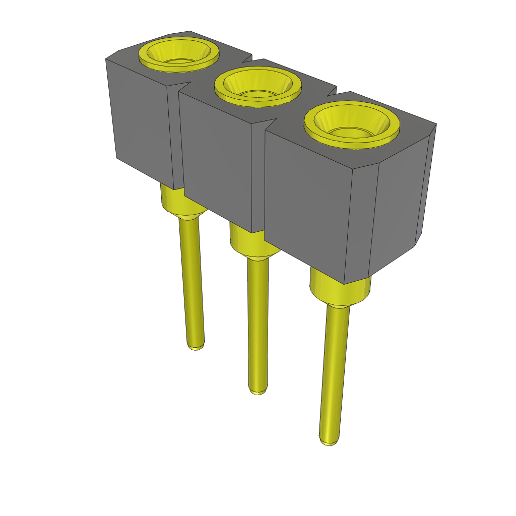3-Contact Female Through-Hole Header, Gold Plating, 2.54mm Pitch