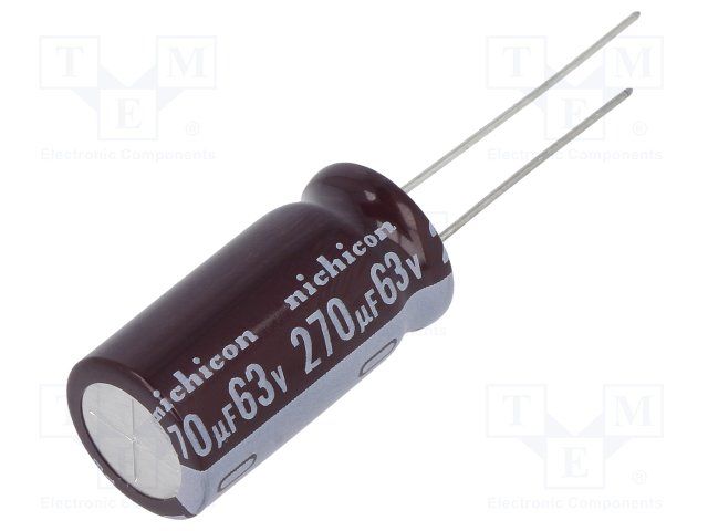 270uF 63V Aluminum Electrolytic Capacitor, Radial, 5mm Pitch