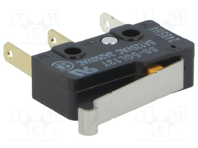 SPDT Snap Action Switch, 5A 125VAC, Roller Lever, Quick Connect