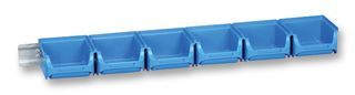 Storage Bin, 6-Piece Set with Metal Rail, Blue, 60mm x 165mm x 100mm