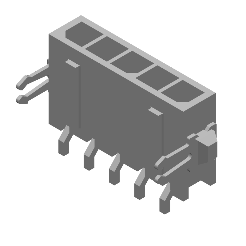 5 Pos Power Connector, RA SMD, 5A, 250V, Gold, Brass