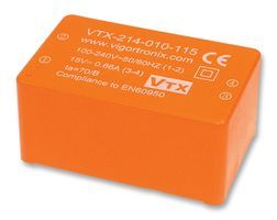 VIGORTRONIX VTX-214-010-103 AC/DC PCB Mount Power Supply, Class II, Fixed, 90 V, 265 V, 10 W, 3.3 V, 3 A
