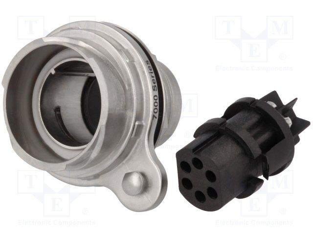 6 Pos Circular Connector, Female, 10A, 600V, Screw Term, Panel Mount